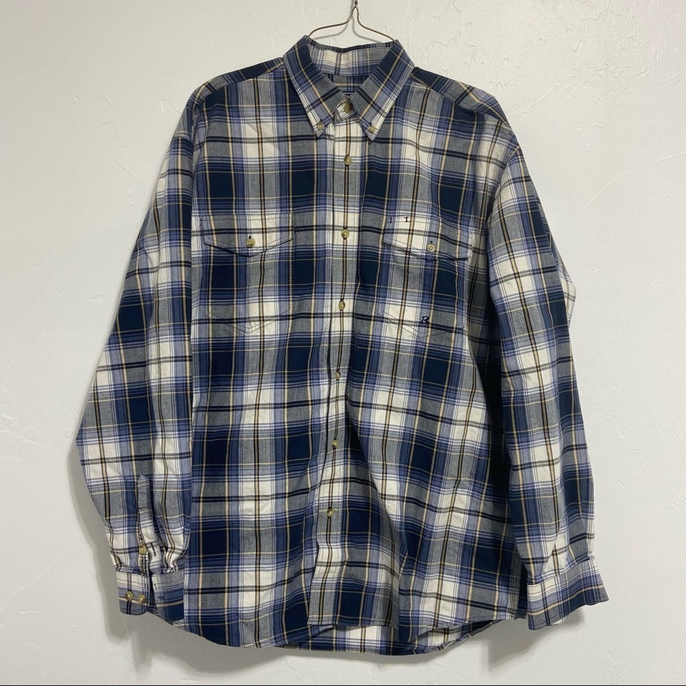 Roper Men's Button Down Long Sleeve Western Plaid Shirt Large 100% Cotton